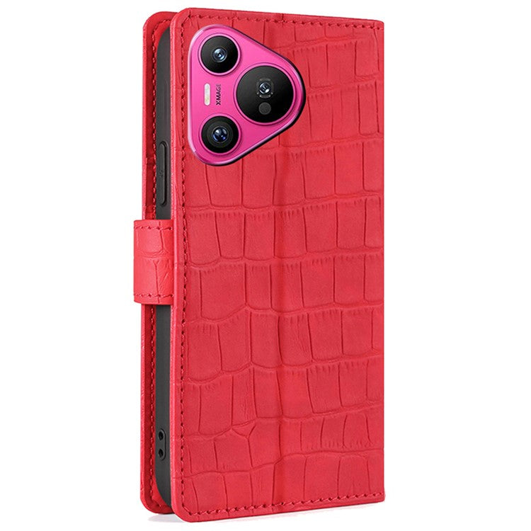 For Huawei Pura 70 Phone Case Skin-Touch Crocodile Texture Leather Cover with Wallet - Red