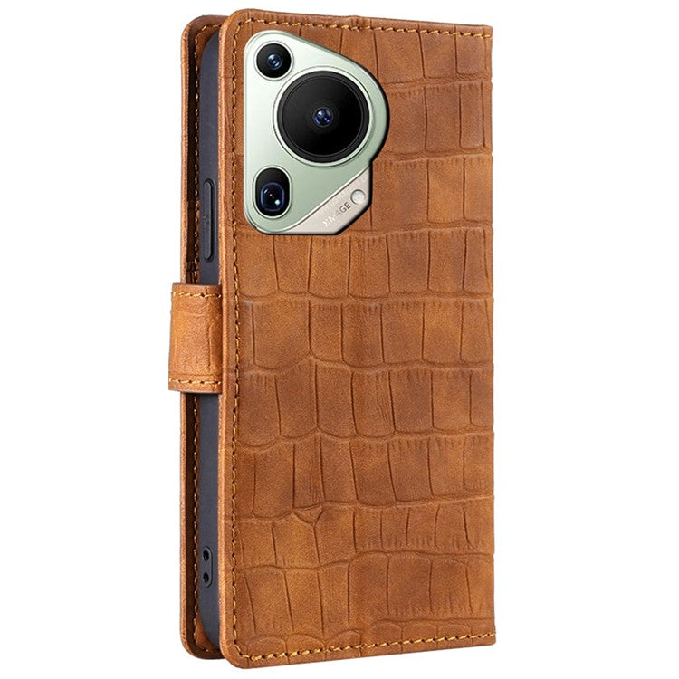 For Huawei Pura 70 Ultra Case Magnetic Clasp Crocodile Texture Leather Cover - Brown