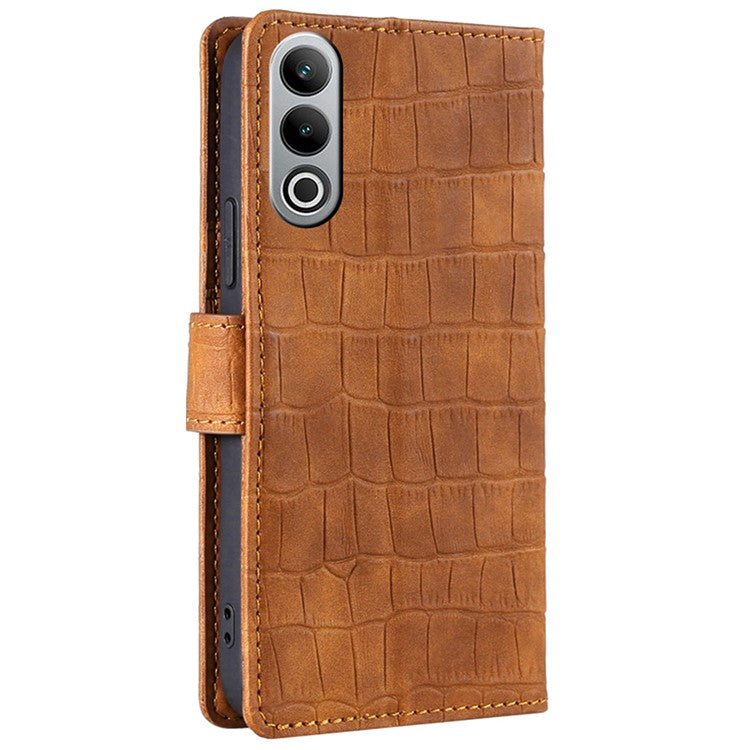 For OnePlus Nord CE4 5G Phone Case Crocodile Texture Skin-Touch Leather Wallet Cover - Brown