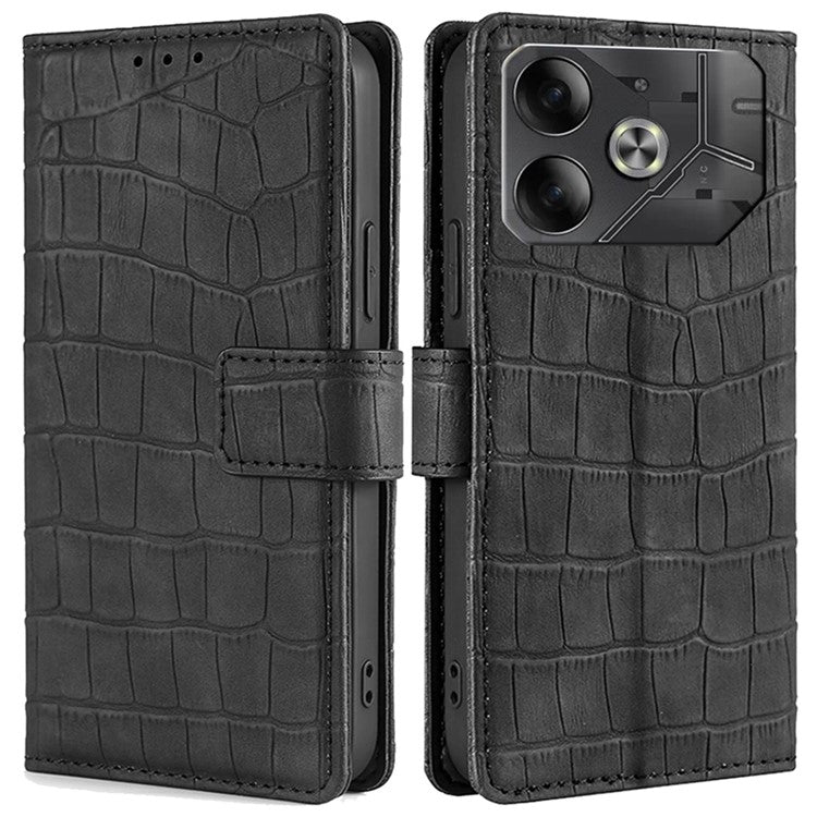 For TECNO Pova 6 5G Cell Phone Cases Leather Crocodile Texture Card Slots Cover - Black