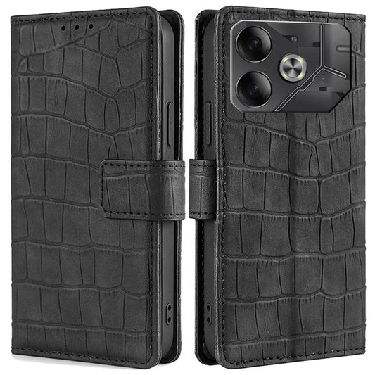 For TECNO Pova 6 5G Cell Phone Cases Leather Crocodile Texture Card Slots Cover - Black