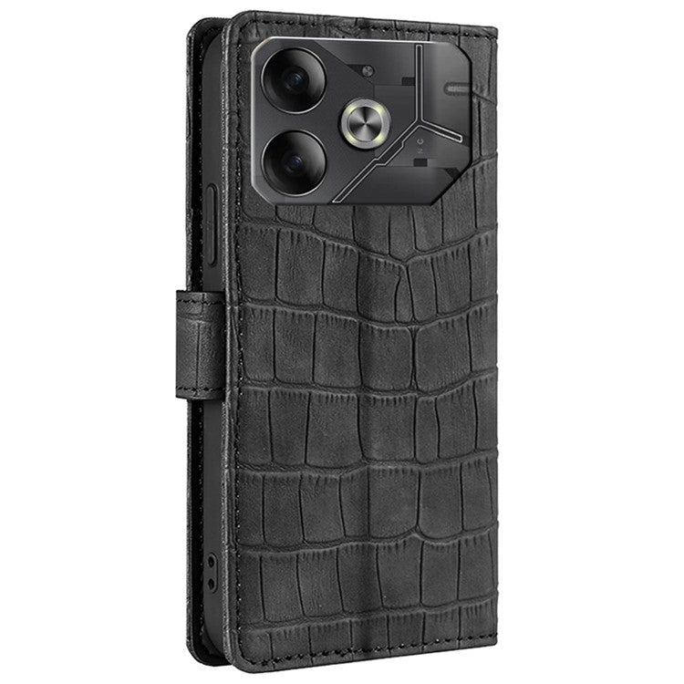 For TECNO Pova 6 5G Cell Phone Cases Leather Crocodile Texture Card Slots Cover - Black