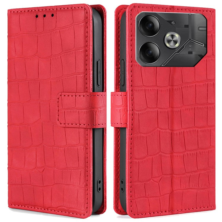 For TECNO Pova 6 5G Cell Phone Cases Leather Crocodile Texture Card Slots Cover - Red