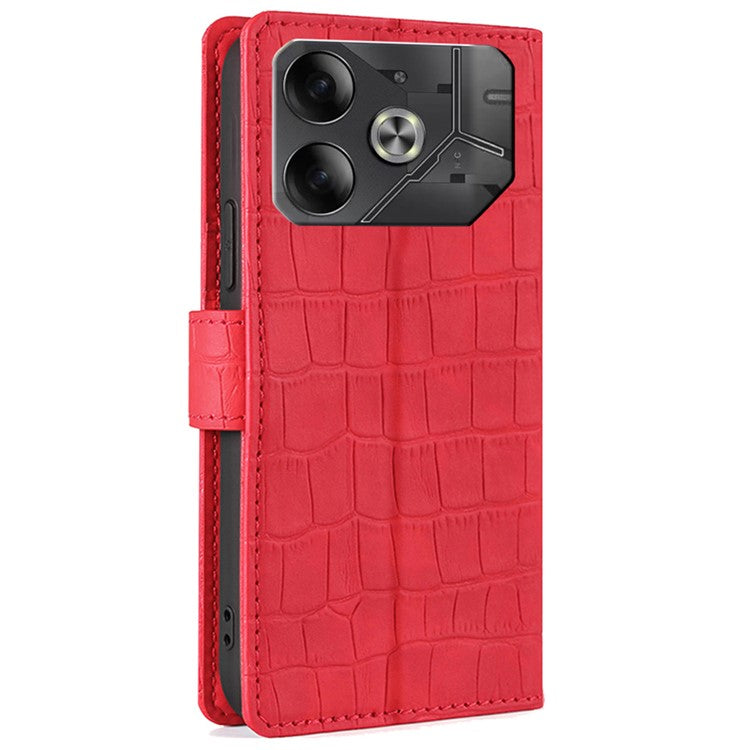 For TECNO Pova 6 5G Cell Phone Cases Leather Crocodile Texture Card Slots Cover - Red