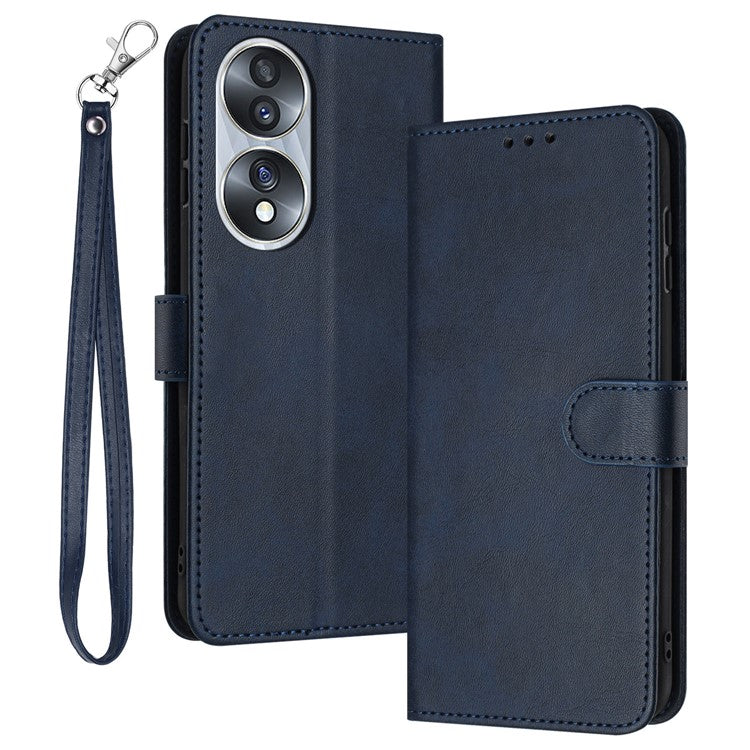 Leather Phone Cases for Honor 70 5G Wholesale Wallet Stand Calf Texture Fall-proof Cover - Sapphire