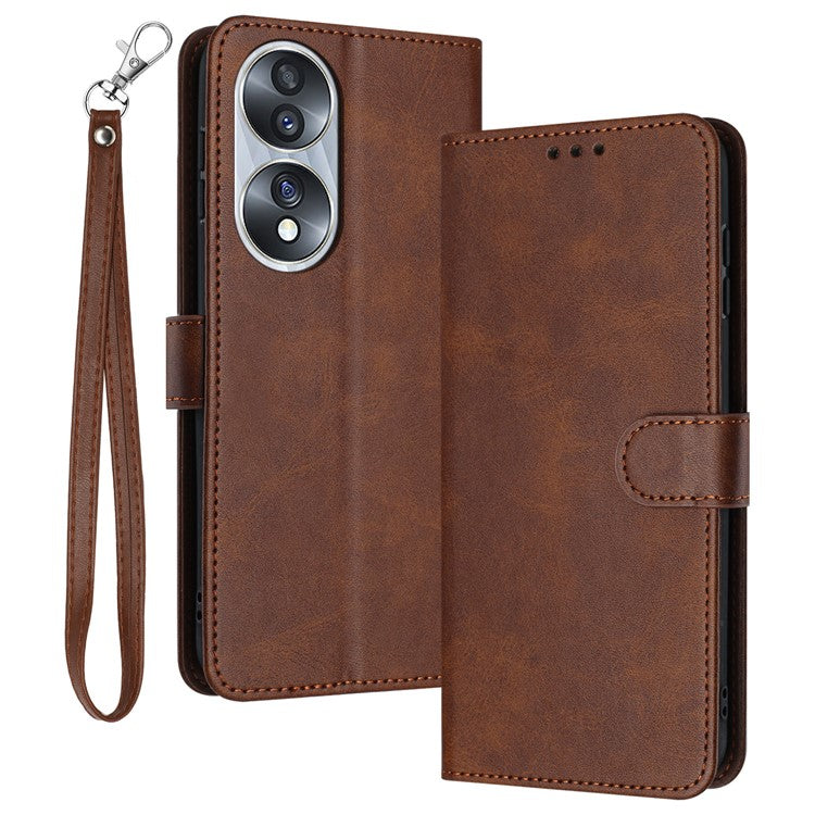 Leather Phone Cases for Honor 70 5G Wholesale Wallet Stand Calf Texture Fall-proof Cover - Brown