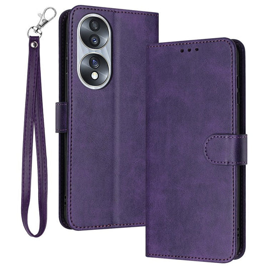 Leather Phone Cases for Honor 70 5G Wholesale Wallet Stand Calf Texture Fall-proof Cover - Purple