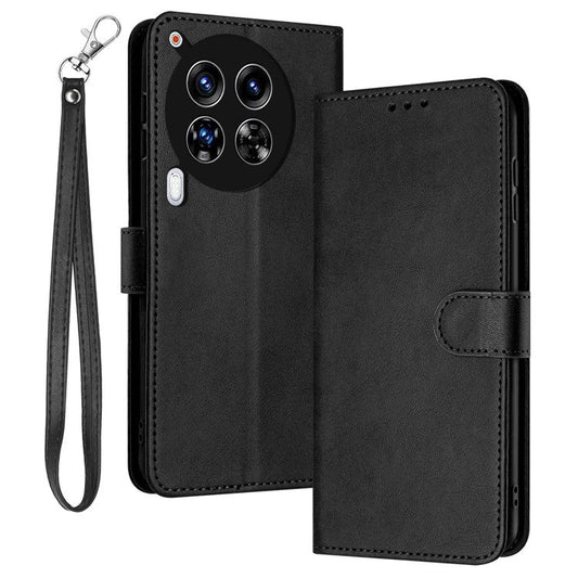 For TECNO Camon 30 Premier 5G Case Shockproof PU Leather Phone Shell Wallet Stand Cover with Strap - Black