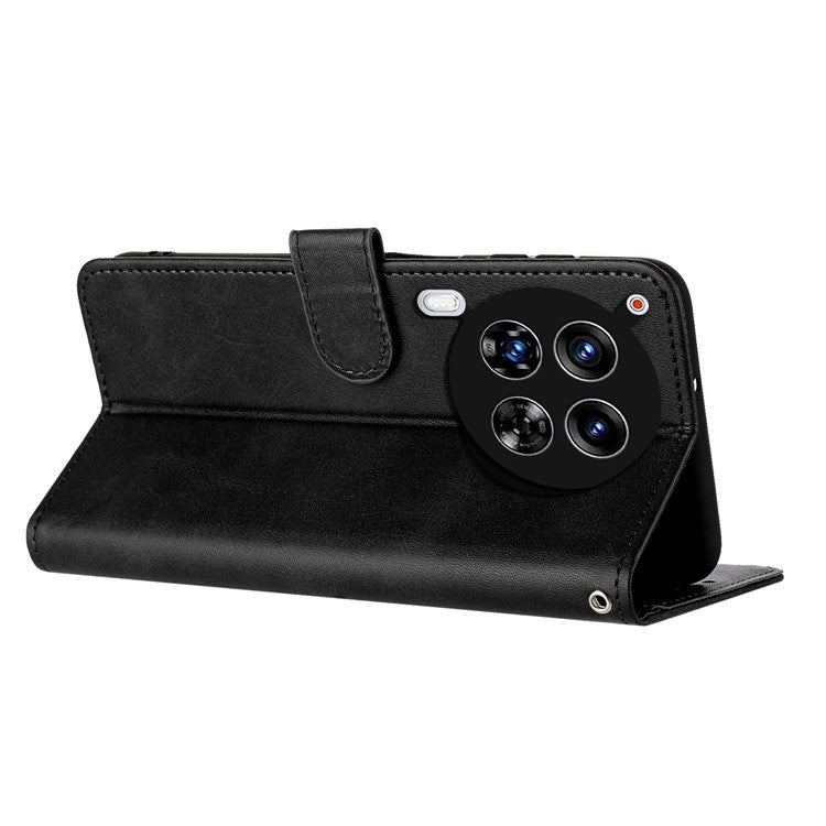 For TECNO Camon 30 Premier 5G Case Shockproof PU Leather Phone Shell Wallet Stand Cover with Strap - Black