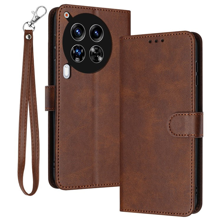 For TECNO Camon 30 Premier 5G Case Shockproof PU Leather Phone Shell Wallet Stand Cover with Strap - Brown