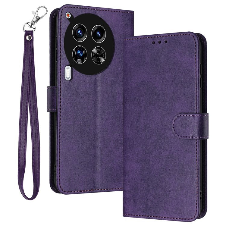 For TECNO Camon 30 Premier 5G Case Shockproof PU Leather Phone Shell Wallet Stand Cover with Strap - Purple