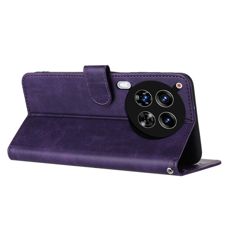 For TECNO Camon 30 Premier 5G Case Shockproof PU Leather Phone Shell Wallet Stand Cover with Strap - Purple