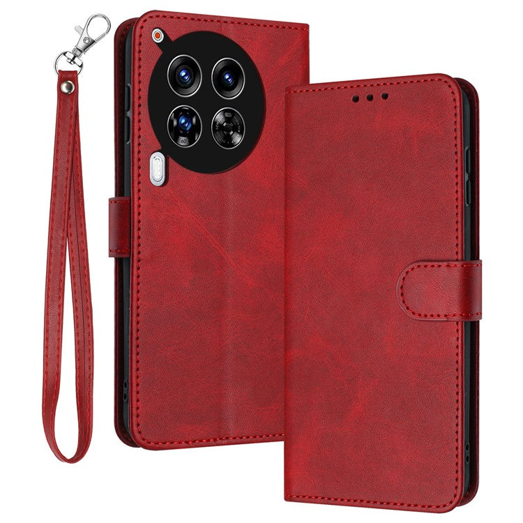 For TECNO Camon 30 Premier 5G Case Shockproof PU Leather Phone Shell Wallet Stand Cover with Strap - Red