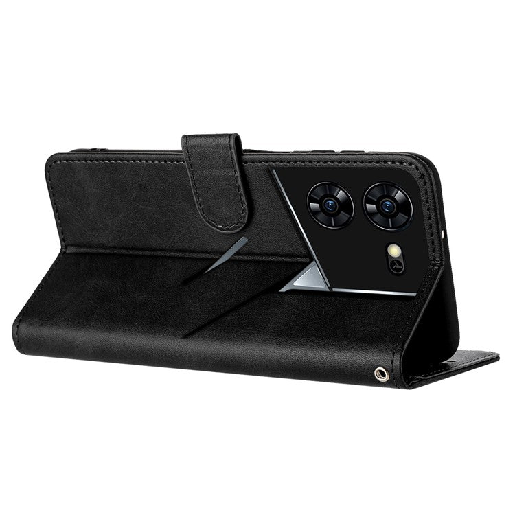 For TECNO Pova 5 Pro 4G Case Leather Stand Shockproof Cell Phone Cover with Wallet - Black