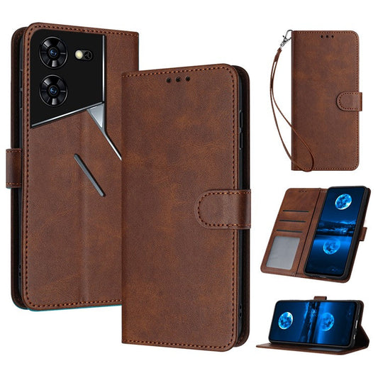For TECNO Pova 5 Pro 4G Case Leather Stand Shockproof Cell Phone Cover with Wallet - Brown