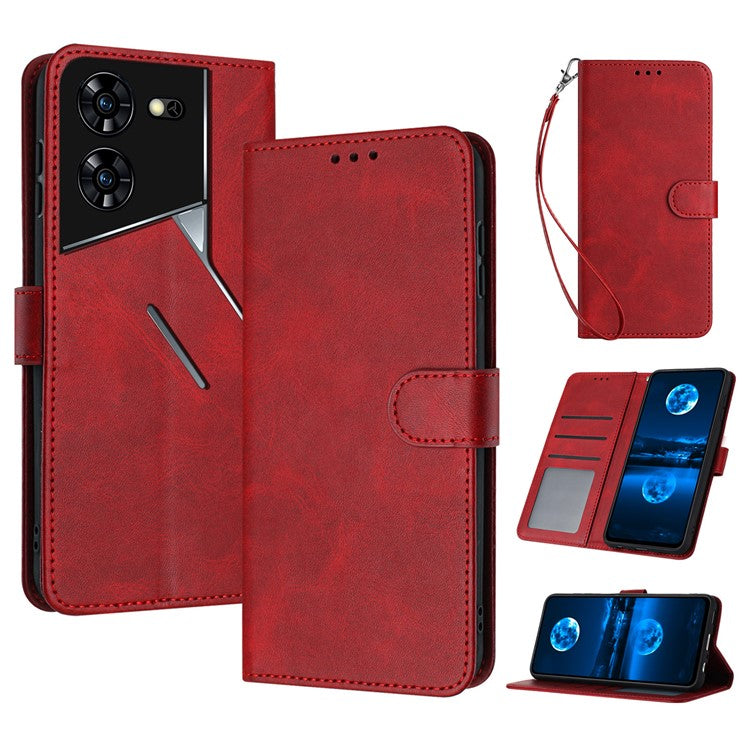For TECNO Pova 5 Pro 4G Case Leather Stand Shockproof Cell Phone Cover with Wallet - Red