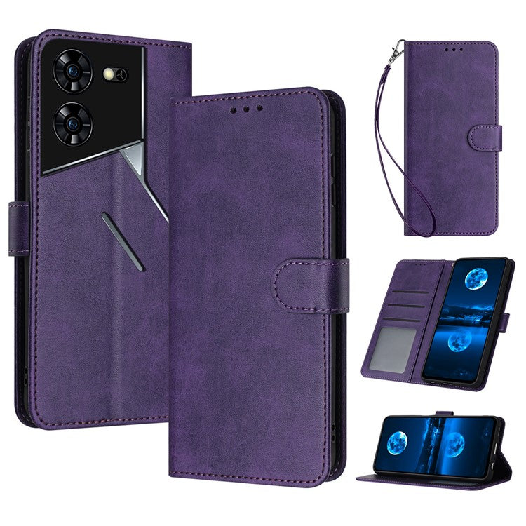 For TECNO Pova 5 Pro 4G Case Leather Stand Shockproof Cell Phone Cover with Wallet - Purple