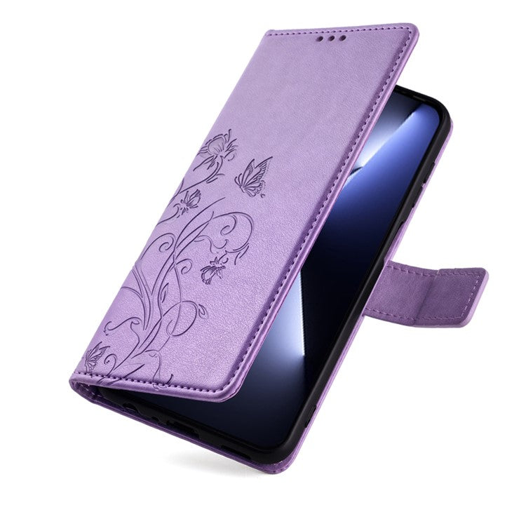 For TECNO Pova 5 Pro 5G Wallet Protective Case PU Leather Butterfly Flower Magnetic Flip Cover - Purple