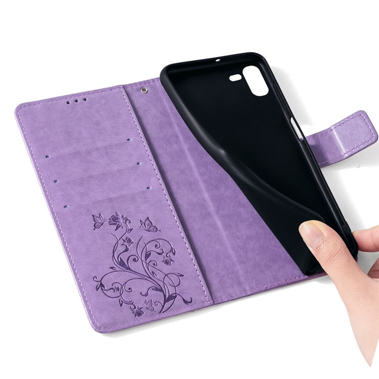 For TECNO Pova 5 Pro 5G Wallet Protective Case PU Leather Butterfly Flower Magnetic Flip Cover - Purple