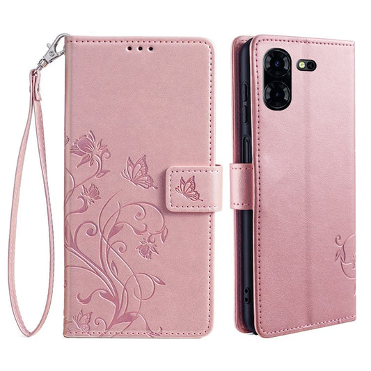 For TECNO Pova 5 Pro 5G Wallet Protective Case PU Leather Butterfly Flower Magnetic Flip Cover - Rose Gold