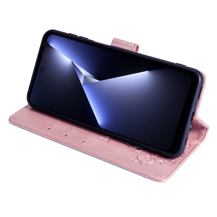 For TECNO Pova 5 Pro 5G Wallet Protective Case PU Leather Butterfly Flower Magnetic Flip Cover - Rose Gold