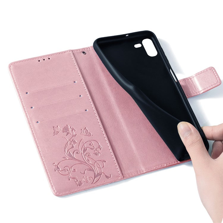 For TECNO Pova 5 Pro 5G Wallet Protective Case PU Leather Butterfly Flower Magnetic Flip Cover - Rose Gold