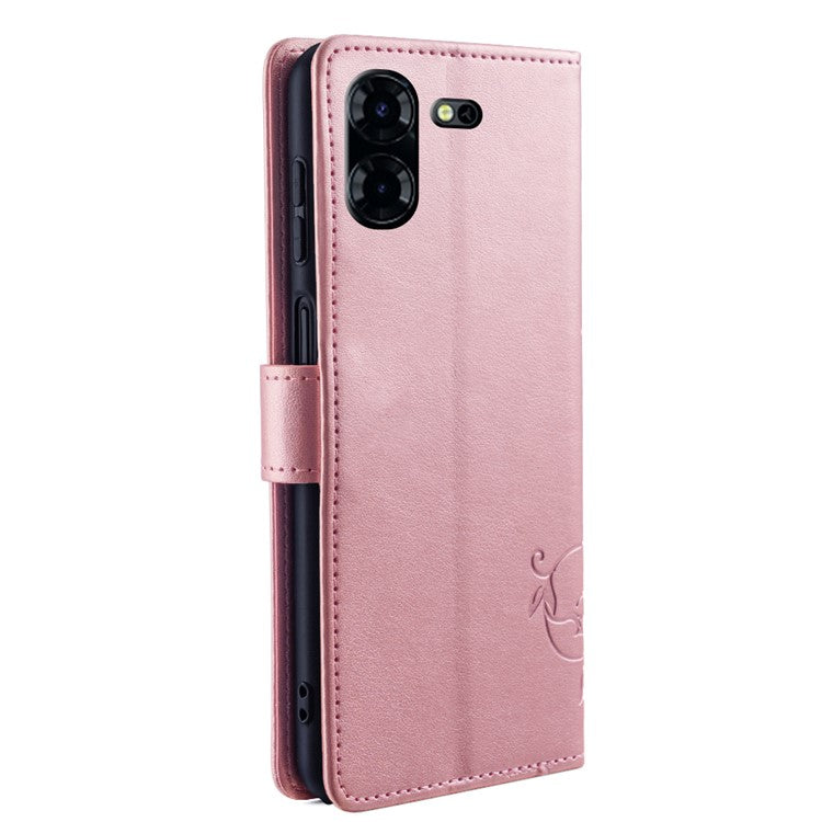 For TECNO Pova 5 Pro 5G Wallet Protective Case PU Leather Butterfly Flower Magnetic Flip Cover - Rose Gold