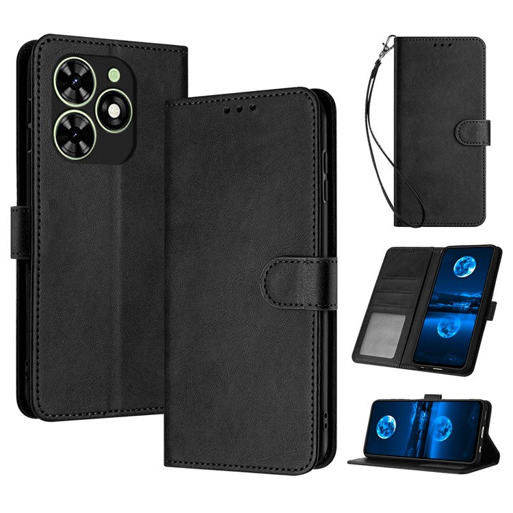 For TECNO Pop 8 / Spark Go 2024 4G / Infinix Smart 8 4G / Hot 40i / Spark 20C / itel P55 / Infinix Smart 8 Pro 4G Leather Phone Case - Black