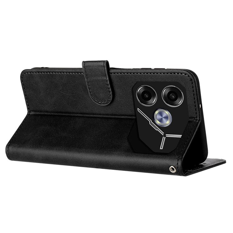 For TECNO Pova 6 5G Case Fall Proof PU Leather Phone Cover with Strap - Black