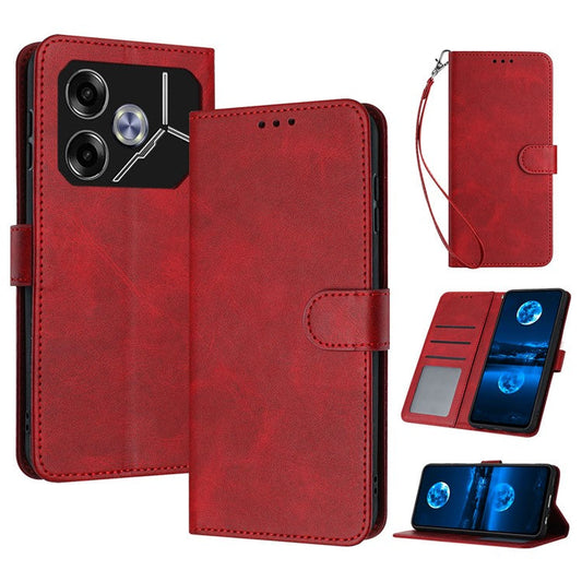 For TECNO Pova 6 5G Case Fall Proof PU Leather Phone Cover with Strap - Red