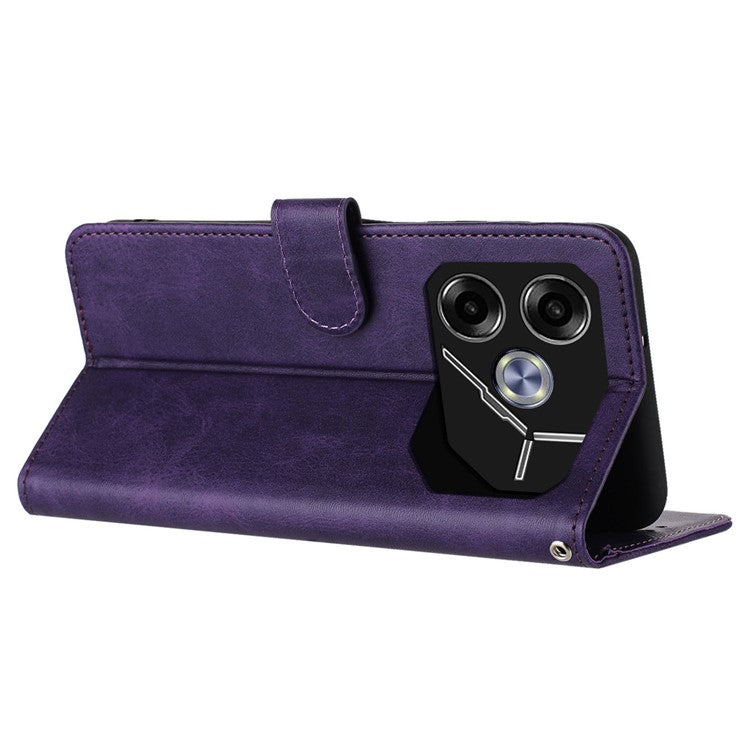 For TECNO Pova 6 5G Case Fall Proof PU Leather Phone Cover with Strap - Purple