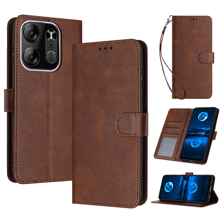 For TECNO Spark Go 2023 4G / Pop 7 Pro 4G / Pop 7 / Infinix Smart 7 (India) 4G / Smart 7 / Smart 7 HD Calf Texture Leather Case - Brown