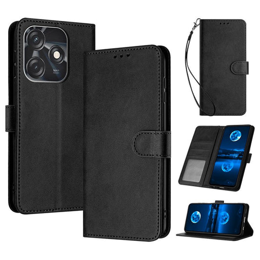 For TECNO Spark 10 4G / 10C 4G Case Leather Drop Protection Folding Stand Phone Cover - Black