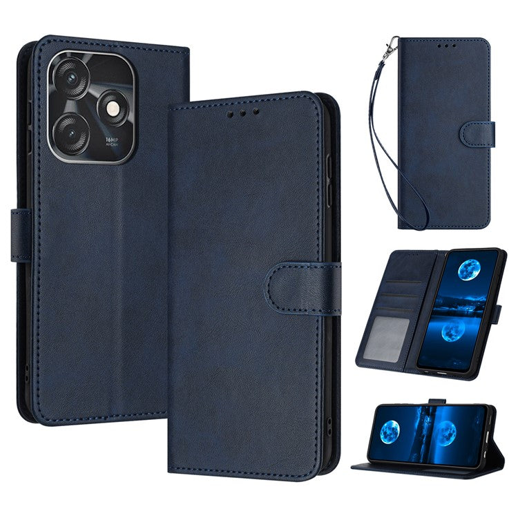 For TECNO Spark 10 4G / 10C 4G Case Leather Drop Protection Folding Stand Phone Cover - Sapphire