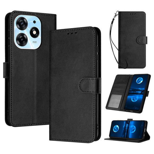 For TECNO Spark 10 Pro Case TPU+PU Leather Cell Phone Protective Cover with Strap - Black