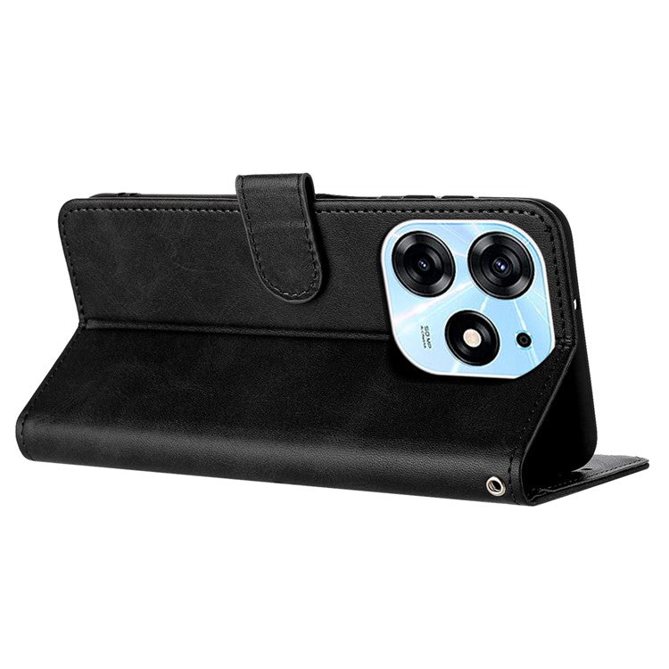 For TECNO Spark 10 Pro Case TPU+PU Leather Cell Phone Protective Cover with Strap - Black