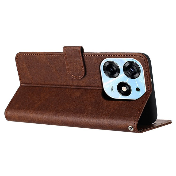 For TECNO Spark 10 Pro Case TPU+PU Leather Cell Phone Protective Cover with Strap - Brown