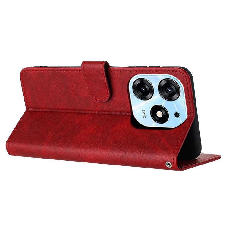 For TECNO Spark 10 Pro Case TPU+PU Leather Cell Phone Protective Cover with Strap - Red