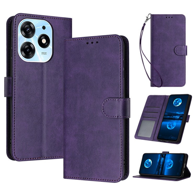 For TECNO Spark 10 Pro Case TPU+PU Leather Cell Phone Protective Cover with Strap - Purple