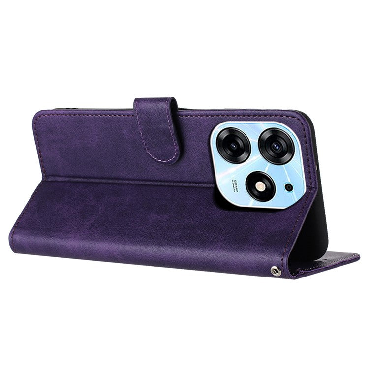 For TECNO Spark 10 Pro Case TPU+PU Leather Cell Phone Protective Cover with Strap - Purple