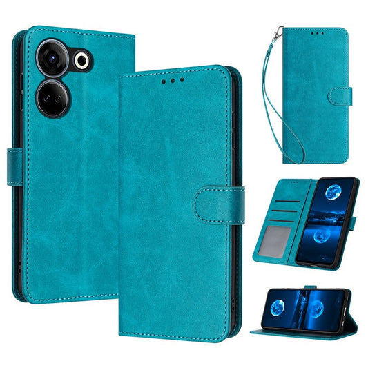 Drop-Proof Case for TECNO Camon 20 4G / Camon 20 Pro 4G PU Leather Phone Cover with Strap - Green