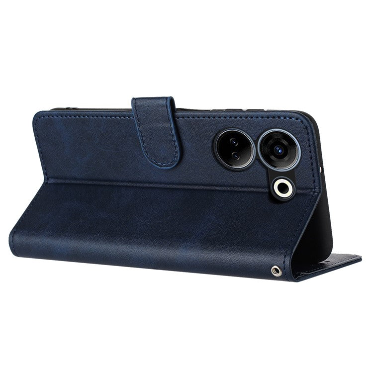 Drop-Proof Case for TECNO Camon 20 4G / Camon 20 Pro 4G PU Leather Phone Cover with Strap - Sapphire