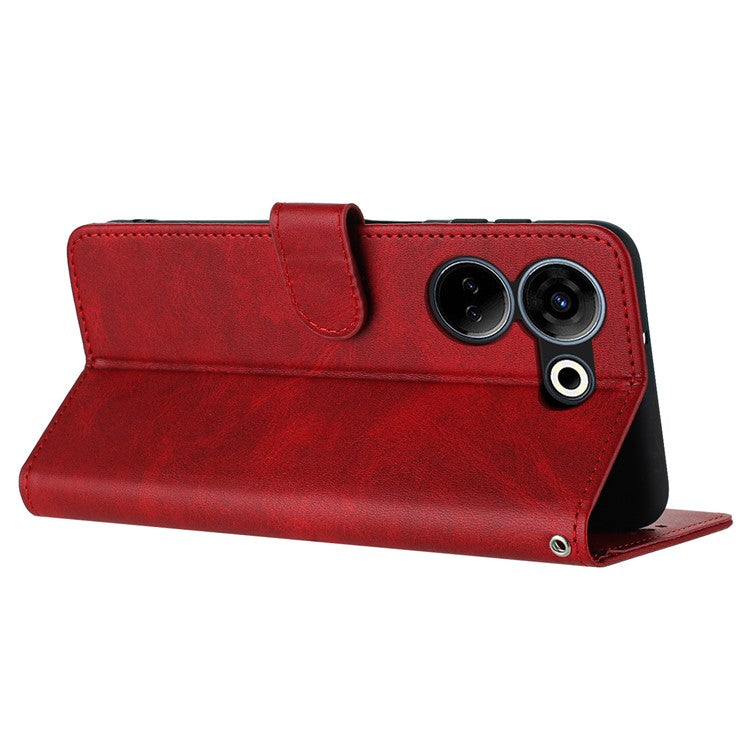 Drop-Proof Case for TECNO Camon 20 4G / Camon 20 Pro 4G PU Leather Phone Cover with Strap - Red