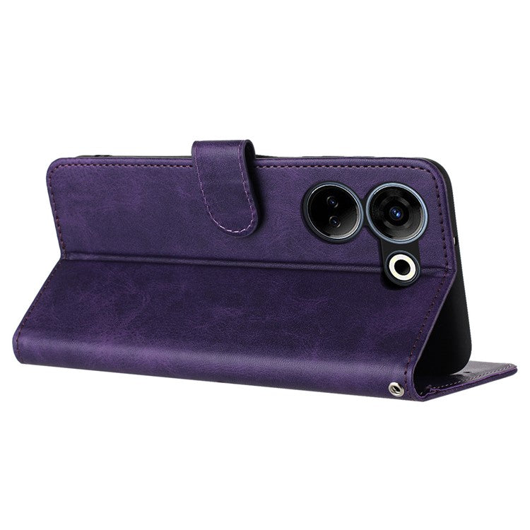 Drop-Proof Case for TECNO Camon 20 4G / Camon 20 Pro 4G PU Leather Phone Cover with Strap - Purple