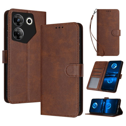 For TECNO Camon 20 Pro 5G Case Leather Stand Wallet Magnetic Clasp Phone Cover - Brown