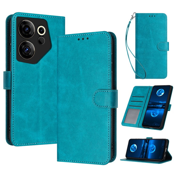 Case for TECNO Camon 20 Premier 5G Folding Stand PU Leather Phone Cover with Strap - Green