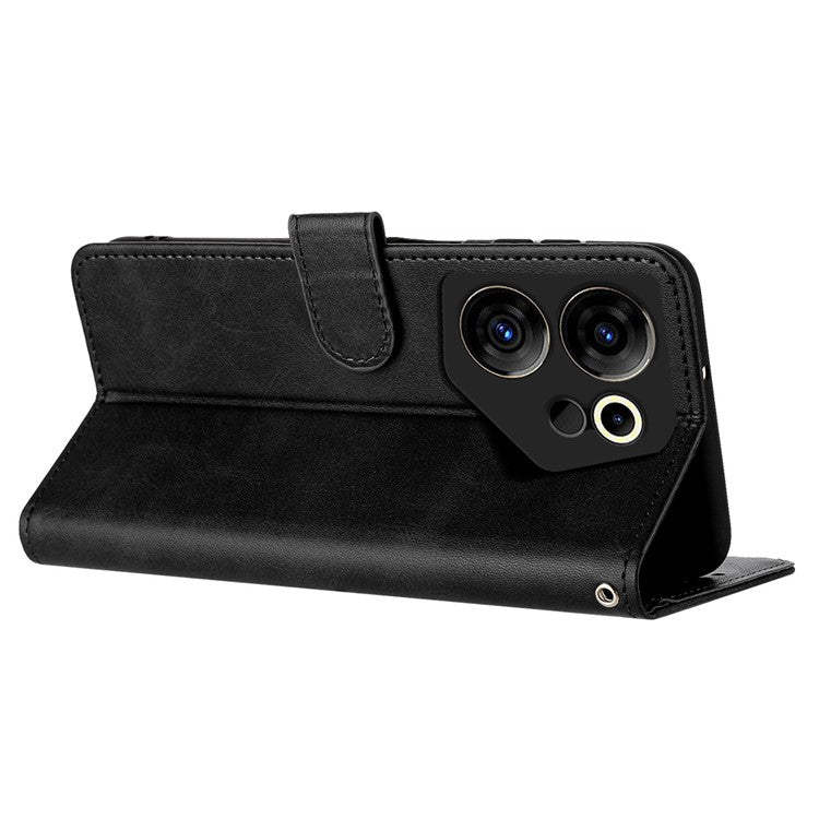 Case for TECNO Camon 20 Premier 5G Folding Stand PU Leather Phone Cover with Strap - Black