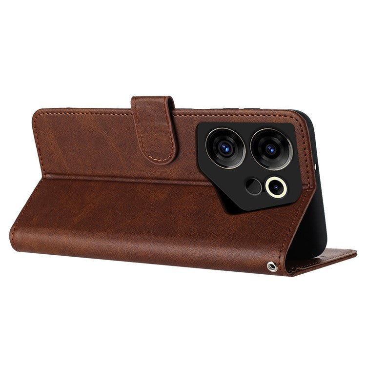 Case for TECNO Camon 20 Premier 5G Folding Stand PU Leather Phone Cover with Strap - Brown