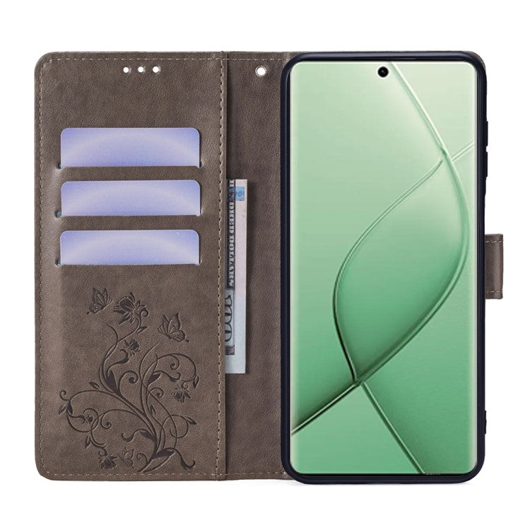 For TECNO Spark 20 Pro+ Case Butterfly Flower Imprinted PU Leather Phone Cover - Grey