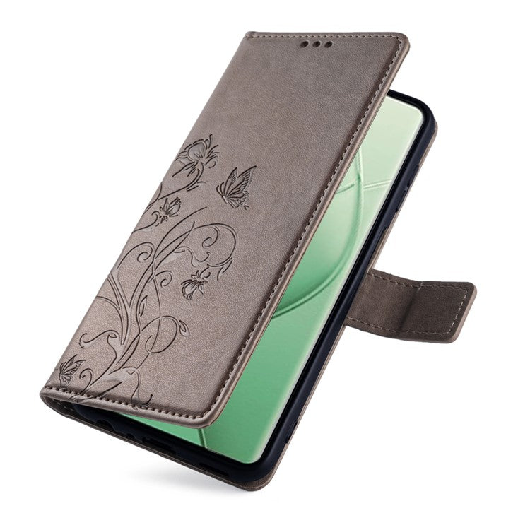 For TECNO Spark 20 Pro+ Case Butterfly Flower Imprinted PU Leather Phone Cover - Grey